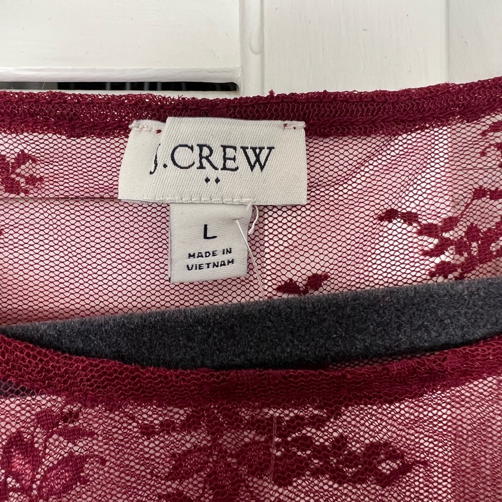 J. Crew Burgundy Lace Long Sleeve Top - Picture 3 of 4